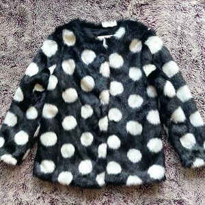 NEW KATE SPADE GIRLS BLACK/WHITE POLKA DOT FAUX FUR HOLIDAY COAT SIZE 8